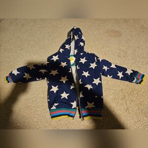 Mini Boden Sherpa Lined full zip Hooded Jacket size 2-3Y 2T 3T Star Pattern Star